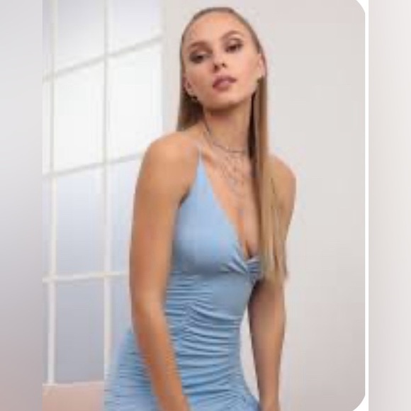 NWOT Lucy in the Sky Lisa Side Ruched Mini Dress Size S in Light Blue - Picture 2 of 2